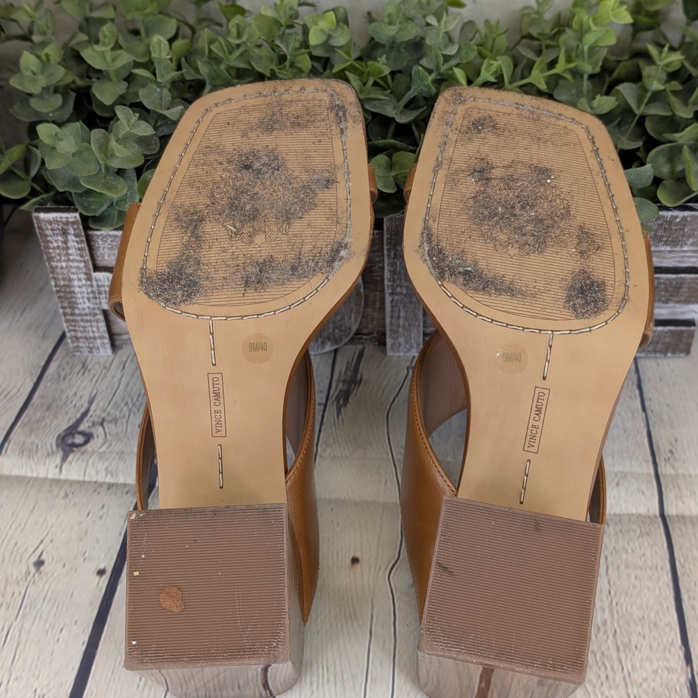 Vince Camuto Tan Leather Block Heel Sandals - Picture 7 of 11